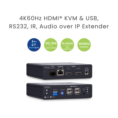 SwiftSync 2.0 4K60Hz HDMI® USB/Audio/RS232/IR CAT6/Fiber KVM Extender 100m/60km - TAA Compliant