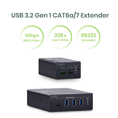 SCT USB 3.2 Gen 1 - USB Extender over CAT6a 328ft - 5 Gbps speed - Support RS232