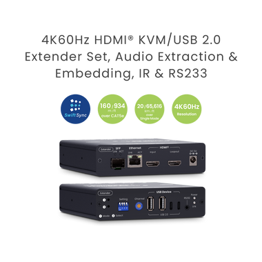 SwiftSync 2.0 4K60Hz HDMI® USB/Audio/RS232/IR CAT6/Fiber KVM Extender 100m/60km - TAA Compliant