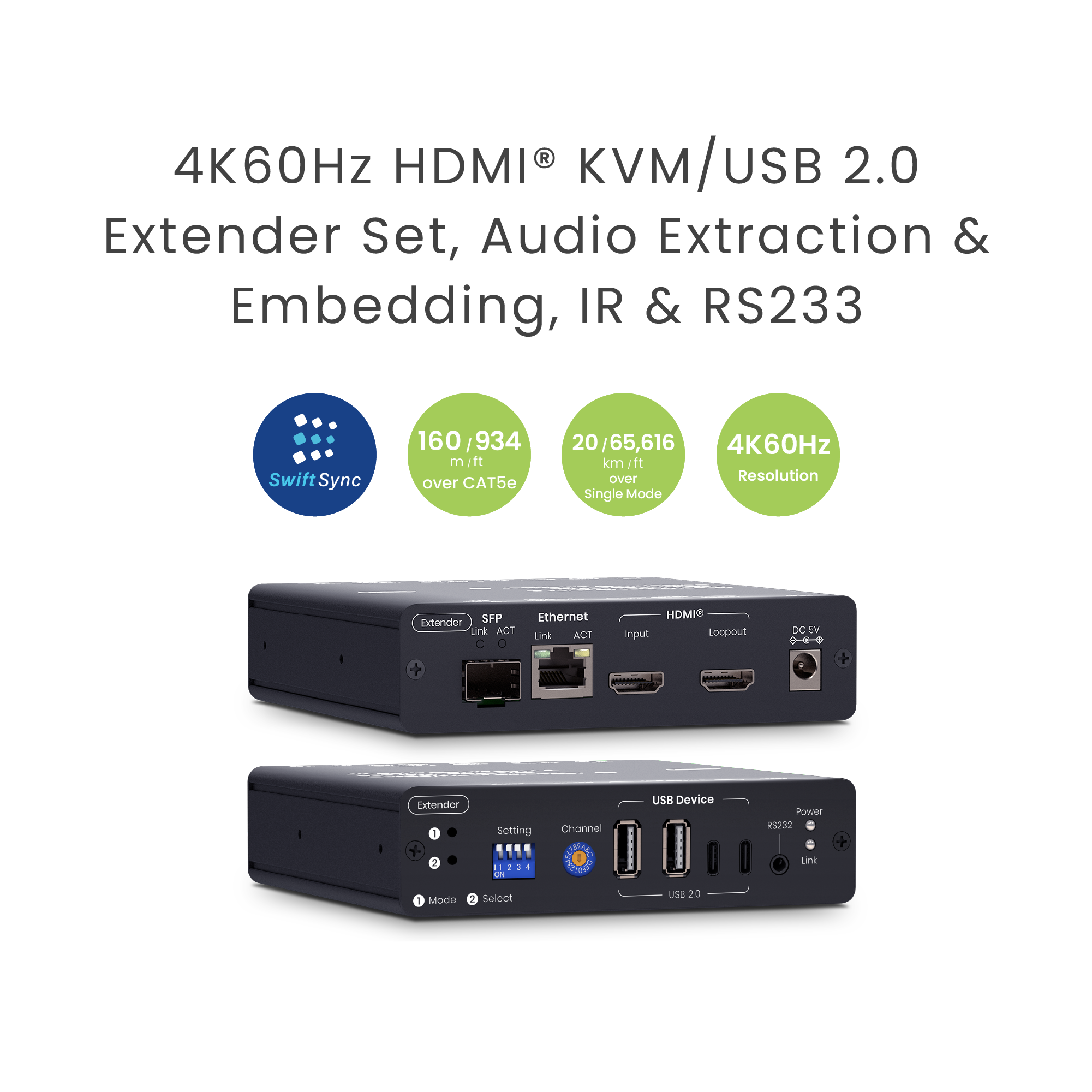 4K60Hz HDMI 2.0 KVM Extender over Ethernet/Fiber Kit (T+R) - TAA