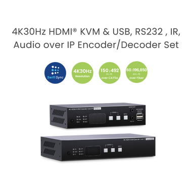 SwiftSync 4K HDMI® KVM & USB, RS232 , IR, Audio over IP Encoder/Decoder Set - TAA Compliant
