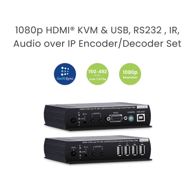 1080P HDMI® KVM & USB, RS232, IR, Audio over IP Extender - TAA Compliant