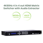 4K 60Hz 4 in 4 out HDMI® Matrix Switcher with Audio Extractor - TAA Compliant