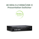 4K 60Hz 3x1 HDMI® & USB-C Presentation Switcher - TAA Compliant